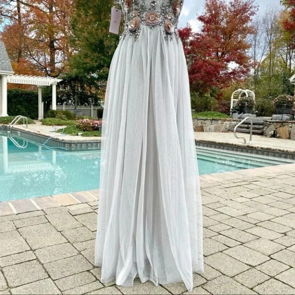 NWT Anthropologie Isabel Maxi Dress Sequins Embellished Wedding in Grey Fog - Picture 8 of 14